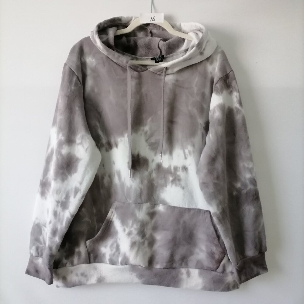Rue+ Womens Brown Tie Dye Drawstring Long Sleeve Fleece Hoodie Plus Size 1X